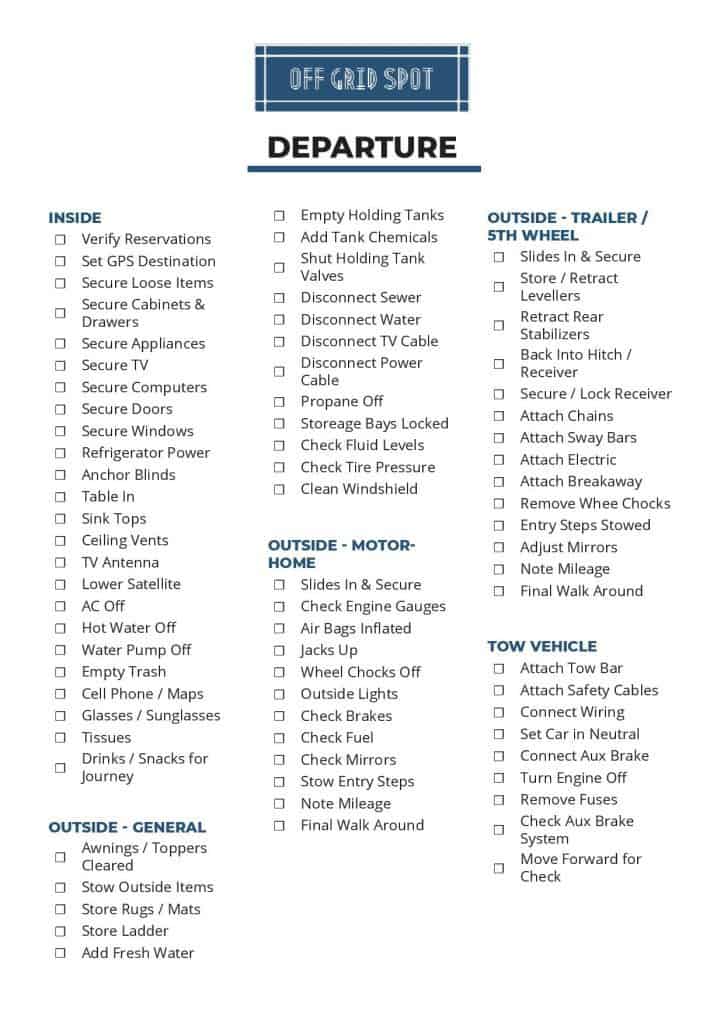 RV Checklists Printable Lists to Prepare for Camping Adventures