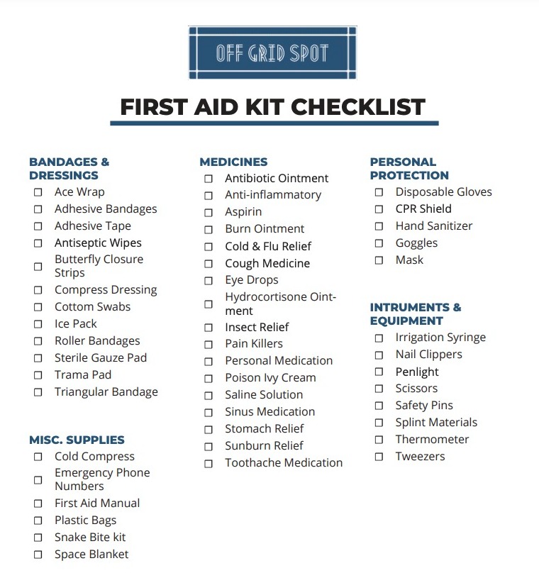 First Aid Checklist