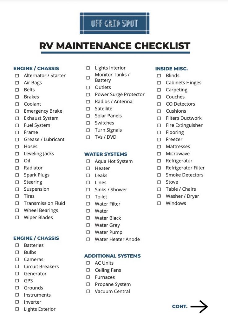 RV Maintenance Checklist